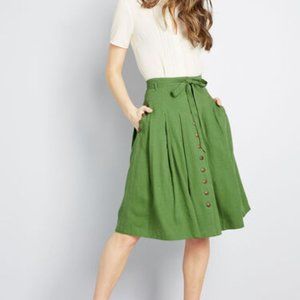 Modcloth Green Midi Skirt with Button Front